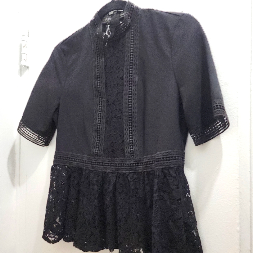 Zara black Lace trimmed blouse